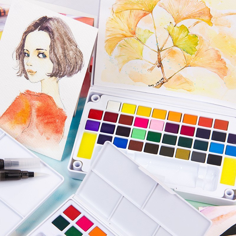 800x800 12243648 Solid Watercolor Painting Set With Paintbrush Colorful - Airbrush Watercolor