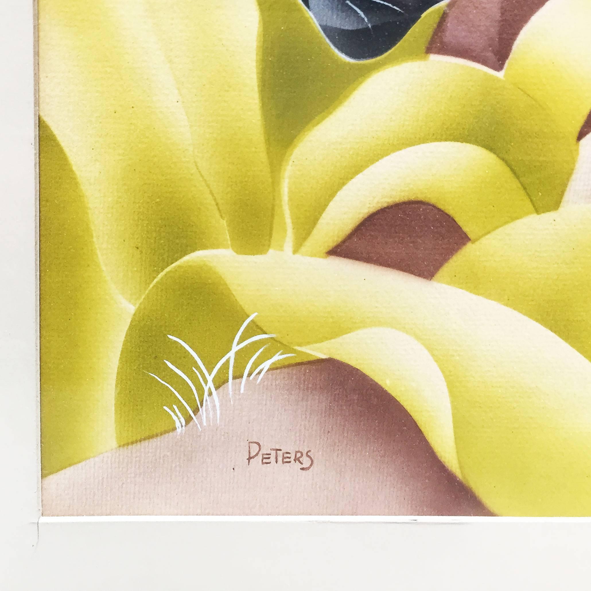 2060x2060 Tropical Airbrush Watercolor Panther Painting Signed Peters For - Airbrush Watercolor