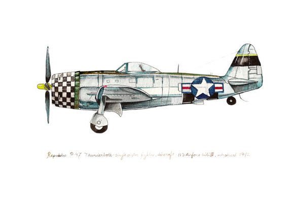 570x412 P 47 Thunderbolt Airplane Watercolor Print 8x10 Etsy - Airplane Watercolor