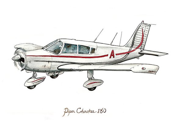 570x448 Piper Cherokee Airplane Watercolor Print 8x10 Etsy - Airplane Watercolor