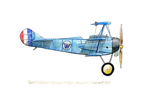 500x364 Sopwith Triplane, Vintage Airplane Watercolor Print, 8x10 In - Airplane Watercolor
