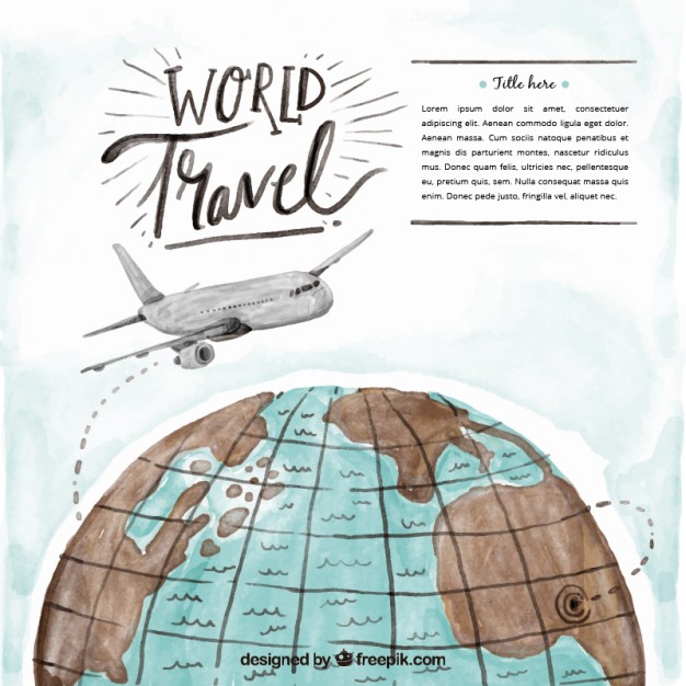 626x626 Watercolor Airplane Over The World Background Vector Premium - Airplane Watercolor