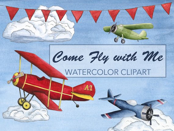 570x429 Airplane Watercolor Clipart Airplane Watercolor Clip Art Etsy - Airplane Watercolor