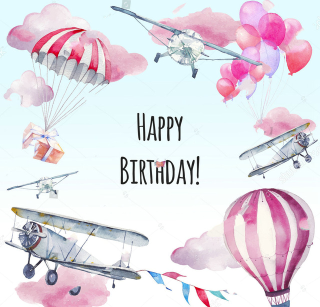 640x614 Airplane Watercolor Happy Birthday Garlands Hot Air Balloon Gift - Airplane Watercolor