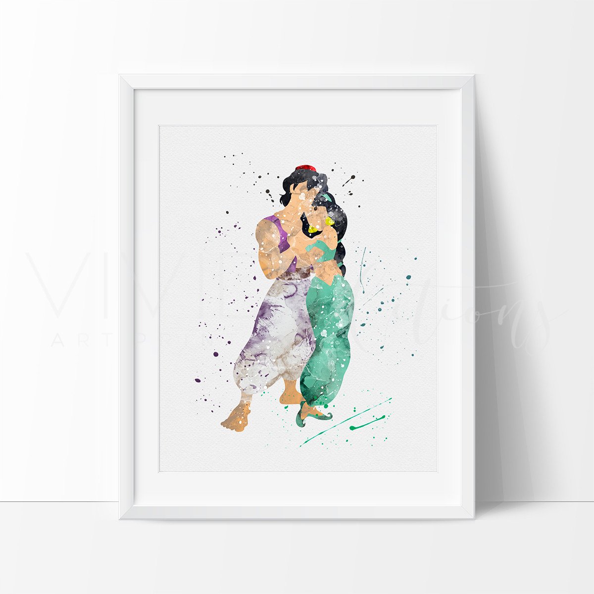 1200x1200 Aladdin And Princess Jasmine Disney Nursery Art Print Wall Decor - Aladdin Watercolor
