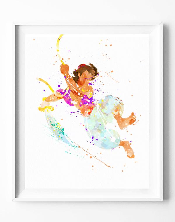 600x761 Disney Aladdin Art Print Poster Watercolor Painting Wall Art Home - Aladdin Watercolor