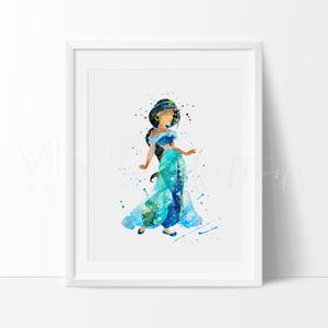 300x300 Amazing Princess Jasmine Aladdin Watercolor Playroomnursery Art - Aladdin Watercolor