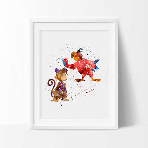 300x300 Abu Amp Iago Aladdin Watercolor Nursery Art Print, Kids Decor, Wall - Aladdin Watercolor