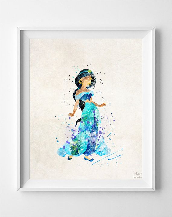 570x720 Aladdin Print, Aladdin Watercolor, Jasmine, Disney Poster, Office - Aladdin Watercolor