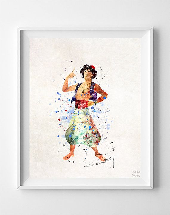 570x720 Aladdin Print, Aladdin Watercolor Art, Gift For Her Idea, Disney - Aladdin Watercolor