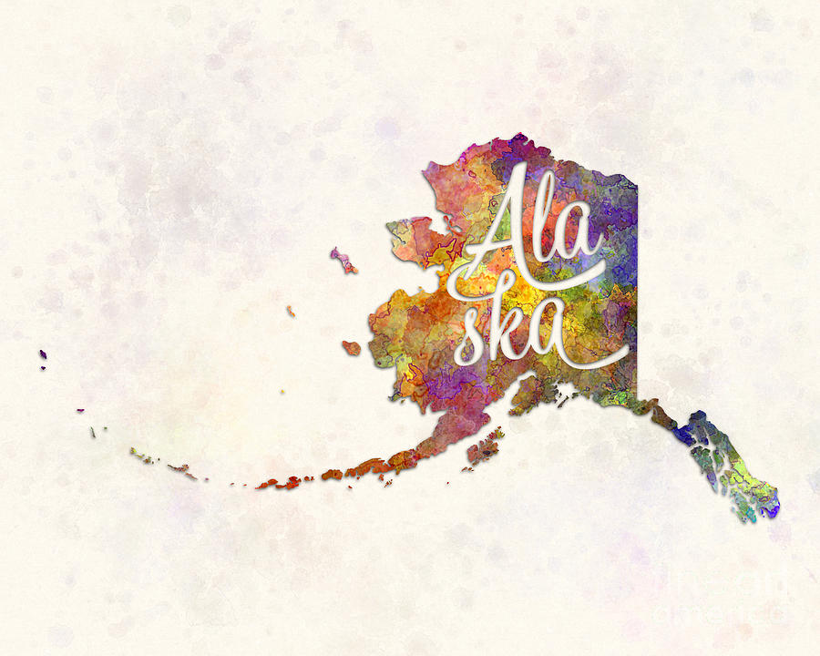 900x720 Alaska Us State In Watercolor Text Cut Out Painting By Pablo Romero - Alaska Watercolor