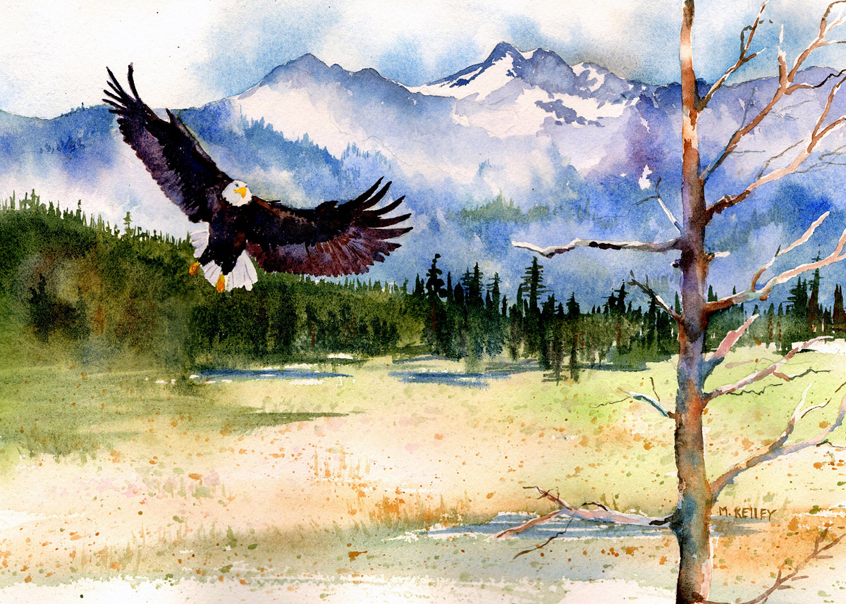 1200x857 Eagle And The Mountains - Alaska Watercolor