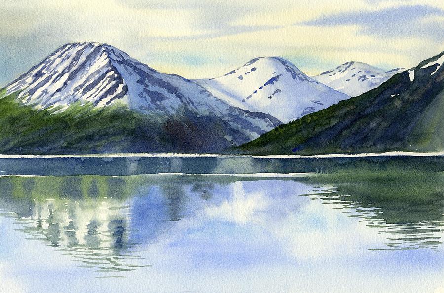 900x594 Alaska Mountain Reflections Painting By Sharon Freeman - Alaska Watercolor