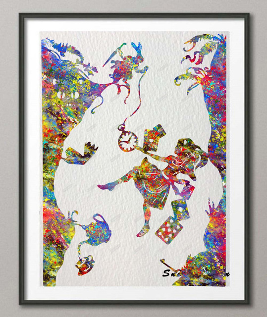 539x640 Original Watercolor Alice In Wonderland Down The Rabbit Hole - Alice In Wonderland Watercolor