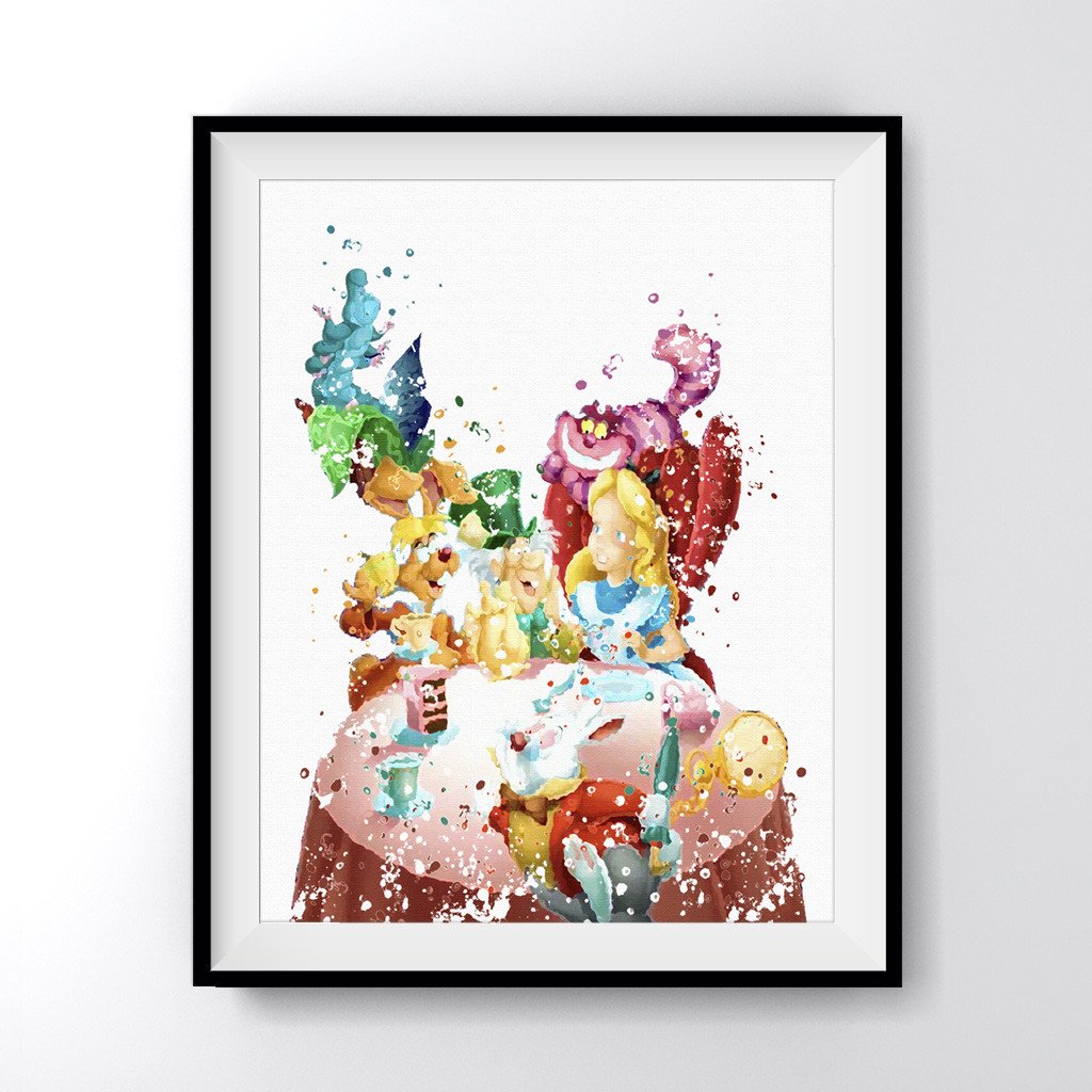 1024x1024 Alice In Wonderland Tea Party Art Print Poster - Alice In Wonderland Watercolor Painting
