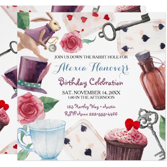 540x540 Alice In Wonderland Watercolor Hand Painted Rabbit Invitation - Alice In Wonderland Watercolor Painting