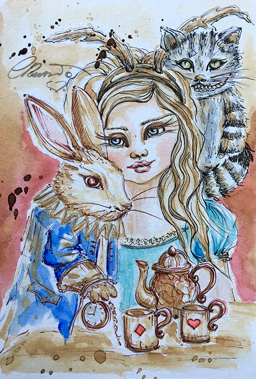 514x760 Coffee Painting Week - Alice In Wonderland Watercolor Painting