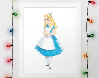 340x270 White Rabbit Watercolor Print White Rabbit Poster Alice - Alice In Wonderland Watercolor Painting