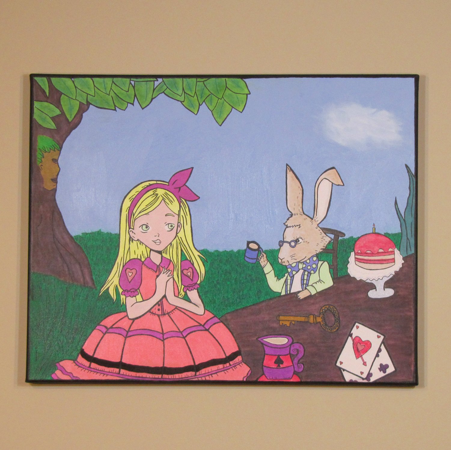 1501x1500 Alice In Wonderland Meets The Rabbit Original Painting - Alice In Wonderland Watercolor Painting