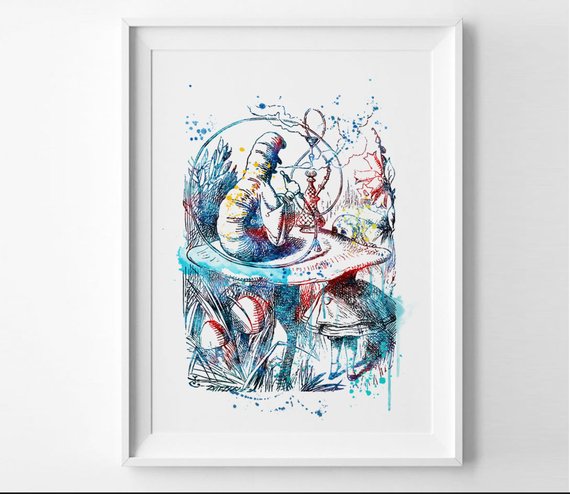 570x494 Alice And Caterpillar Print Alice Watercolor Engraver Art Etsy - Alice Watercolor