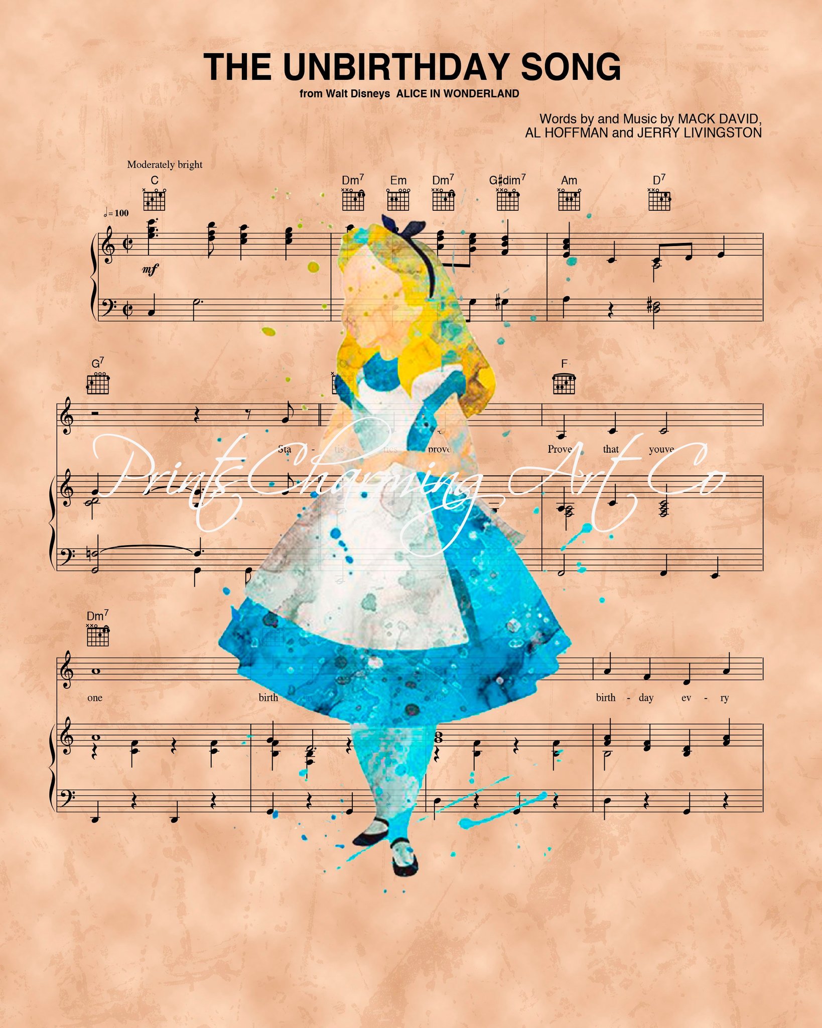 1638x2048 Alice In Wonderland, Alice Watercolor The Unbirthday Song Sheet - Alice Watercolor