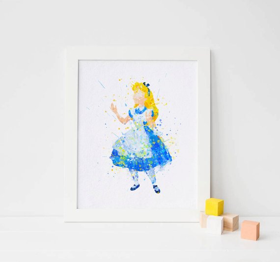 570x533 Alice Print, Alice In Wonderland Watercolor Disney - Alice Watercolor