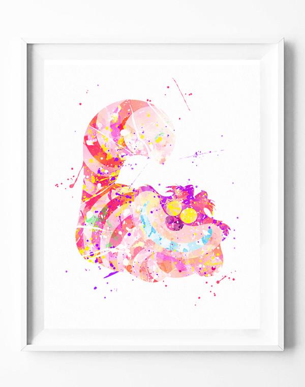 600x761 Disney Cheshire Cat Poster Alice In Wonderland Art Print - Alice Watercolor