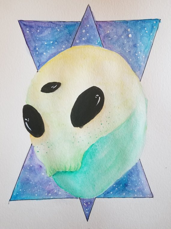 570x760 Alien Galaxy Art Print Ufo Watercolor Art Extraterrestrial Art Etsy - Alien Watercolor