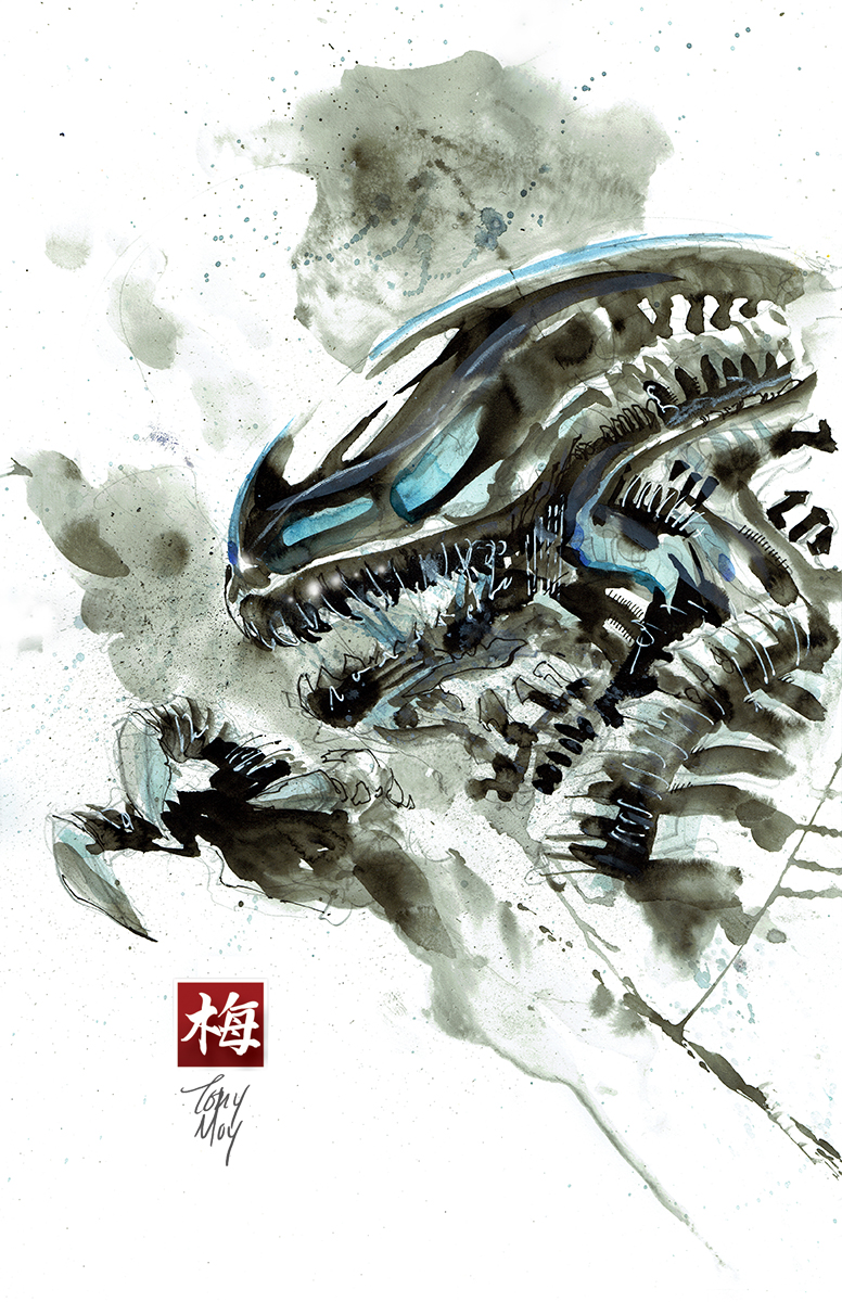 776x1200 Inked Xenomorph - Alien Watercolor