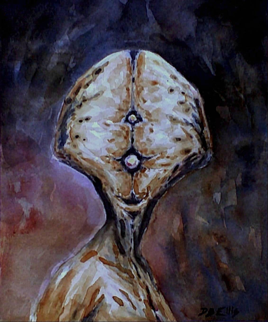 1131x1356 The Paintings Of David B. Ellis Portrait Of An Alien No. 2 - Alien Watercolor