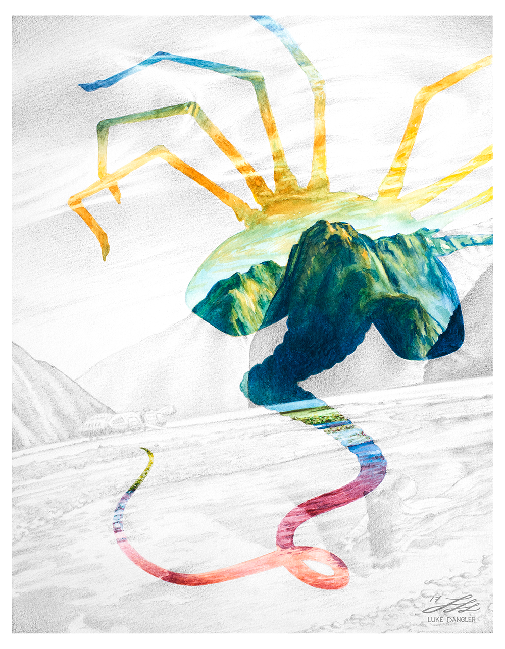 1000x1286 Alien Paradise, Watercolor Amp Pencil, 11 X 14 Art - Alien Watercolor