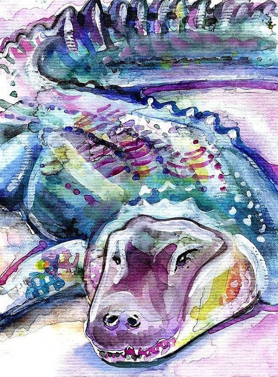 570x773 American Alligator Watercolor Painting Print, Artist Signed In - Alligator Watercolor