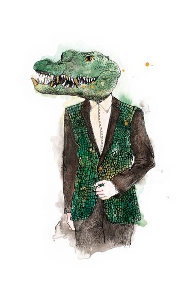 375x562 Lazarus Whimsical Anthropomorphic Alligator Watercolor Painting - Alligator Watercolor