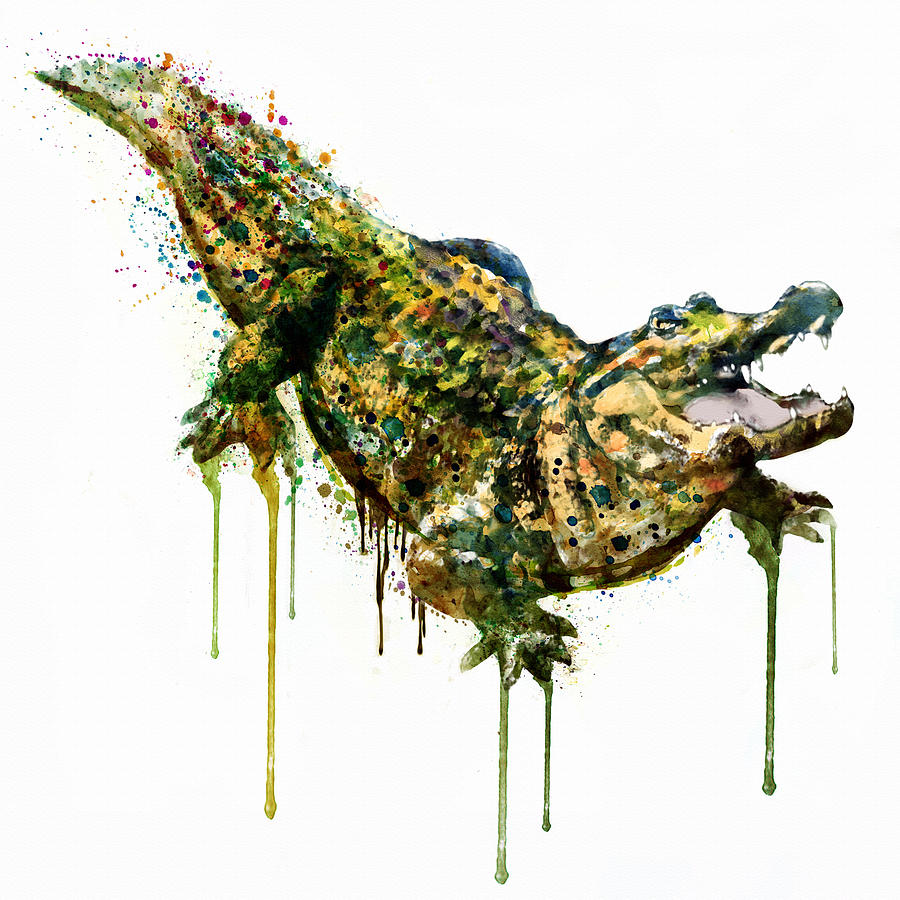 900x900 Alligator Watercolor Painting Painting By Marian Voicu - Alligator Watercolor