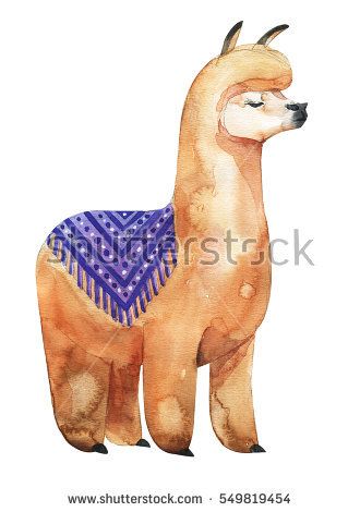 330x470 Llama Or Alpaca Hand Drawn Watercolor Illustration. Cute Mammal - Alpaca Watercolor