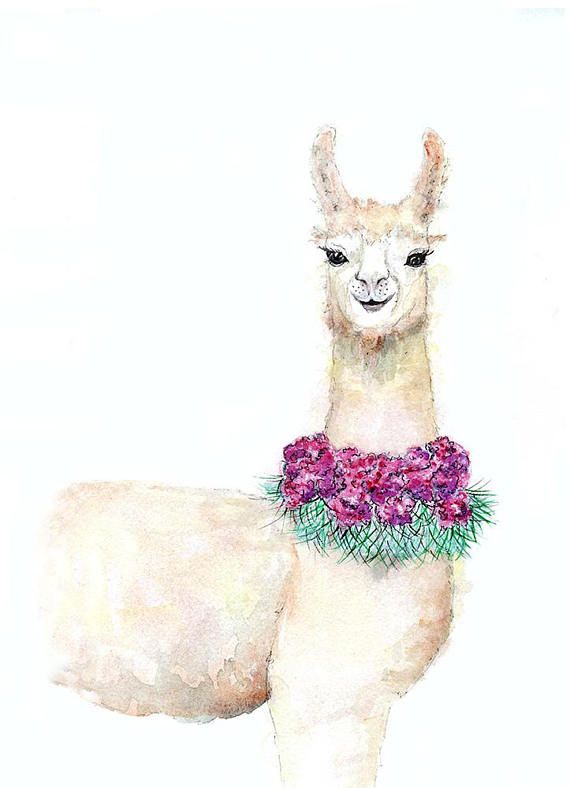 570x788 Llama Print, Alpaca Animal Art, Watercolor Painting From Original - Alpaca Watercolor