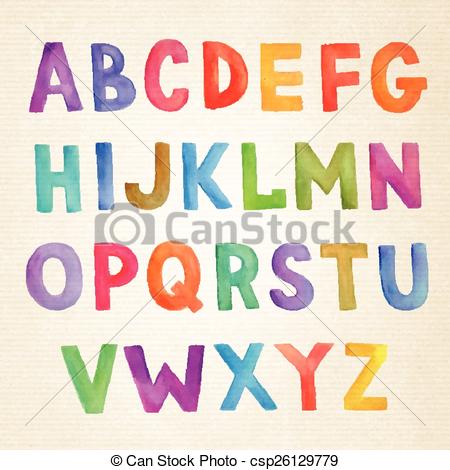 450x470 Watercolor Colorful Vector Handwritten Alphabet. Watercolor Hand - Alphabet Watercolor