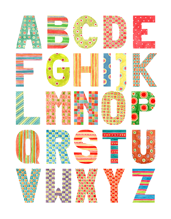 600x766 Alphabet - Alphabet Watercolor
