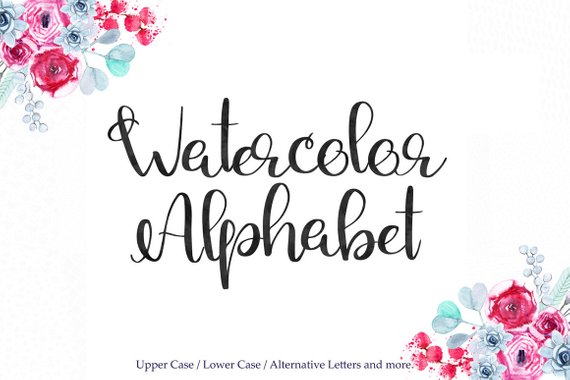 570x380 Black Watercolor Alphabet Clipart Alternative Letters Black Etsy - Alphabet Watercolor