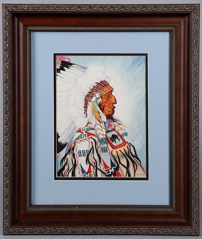 845x1000 1945 Original Native American Indian Watercolor Portrait Painting - American Indian Watercolor