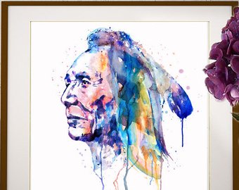 340x270 Sitting Bull Portrait Instant Download Watercolor Painting Etsy - American Indian Watercolor