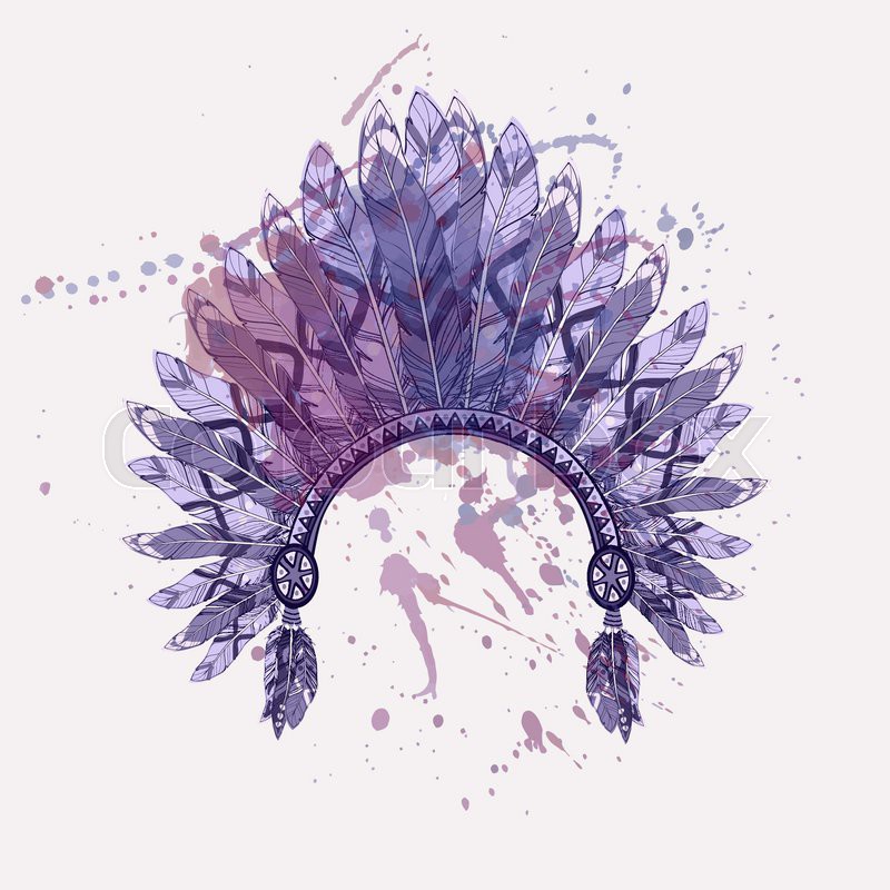 800x800 Vector Illustration Of Native American Indian Chief Headdress With - American Indian Watercolor