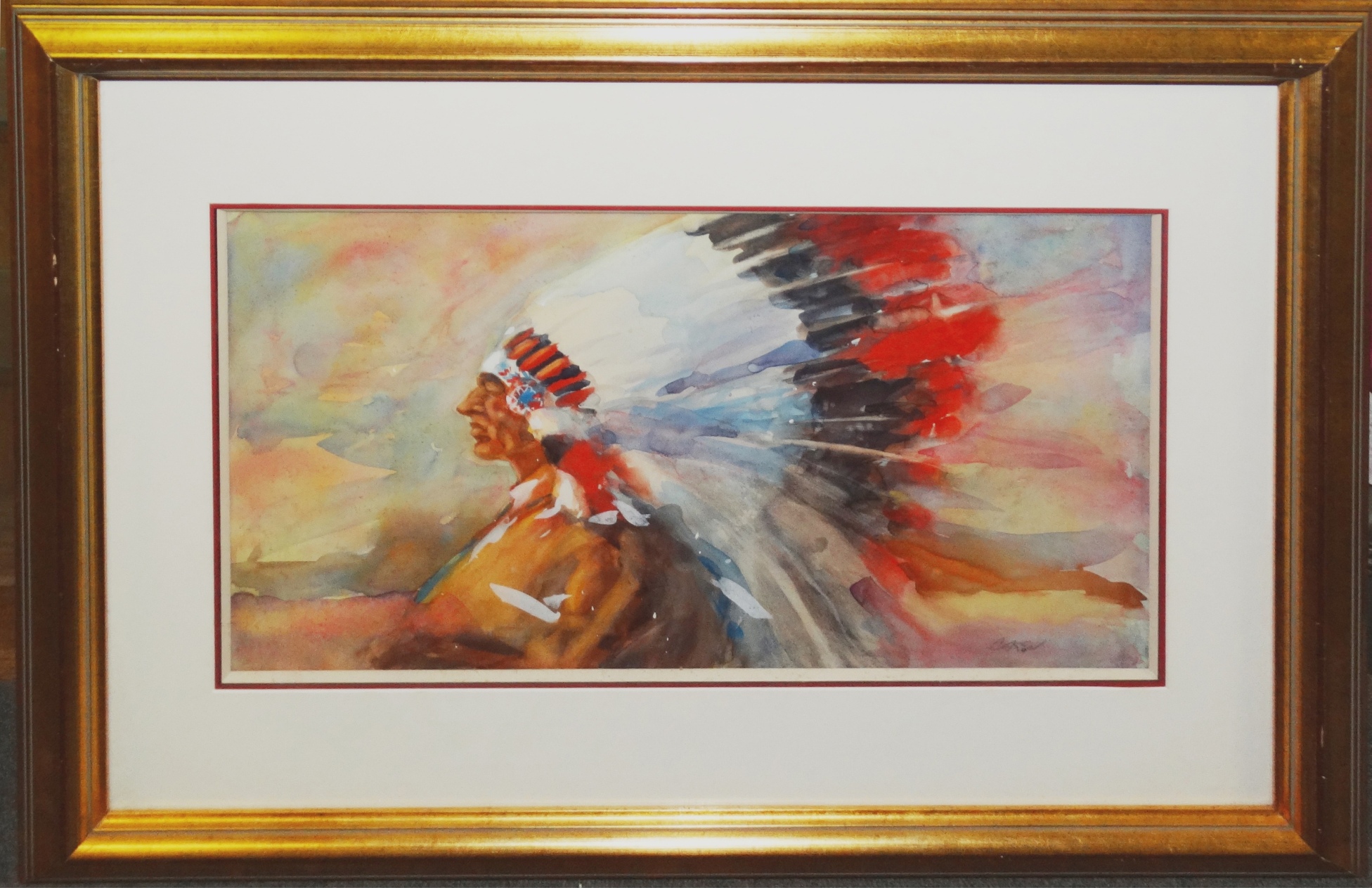 1952x1263 American Indian Chief Watercolor Modernism - American Indian Watercolor