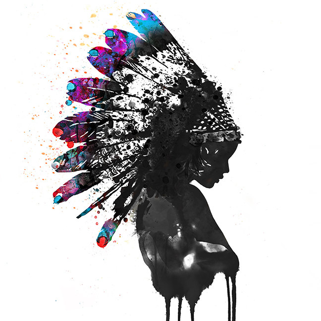 648x648 Indian Headdress Paintings - American Indian Watercolor Paintings