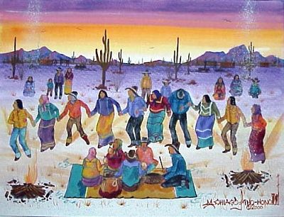 400x306 Michael Chiago Round Dance Kp Modern Indian Art - American Indian Watercolor Paintings