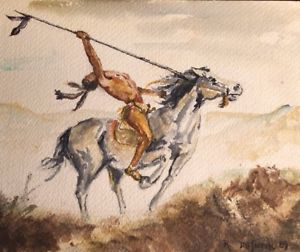 300x252 Native American Indian Watercolor Painting Artist Signed Unframed - American Indian Watercolor Paintings