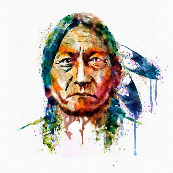 570x570 Sitting Bull Portrait Instant Download Watercolor Painting Etsy - American Indian Watercolor Paintings
