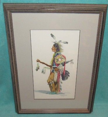 370x400 Vintage Native American Indian Watercolor Painting Signed Amp Framed - American Indian Watercolor Paintings