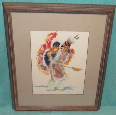 400x394 Vintage Original Watercolor Native American Indian Drawing - American Indian Watercolor Paintings