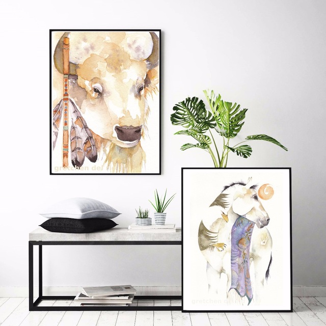 640x640 American Indian Animal Watercolor Canvas Art Print Painting Poster - American Indian Watercolor Paintings